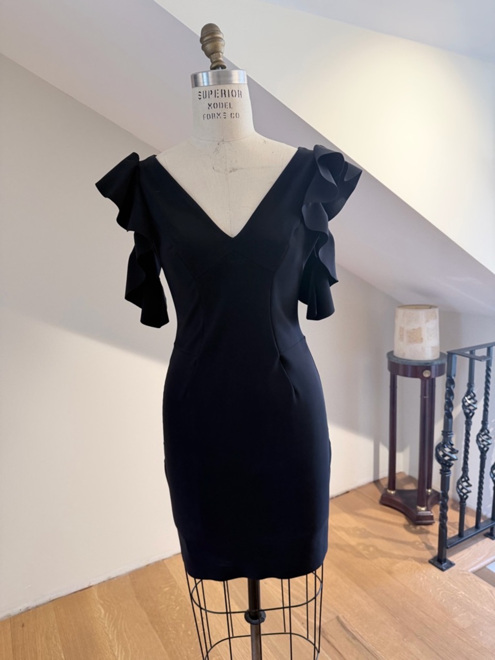 Chiara Boni Black Ruffle Sleeve Mini Dress
